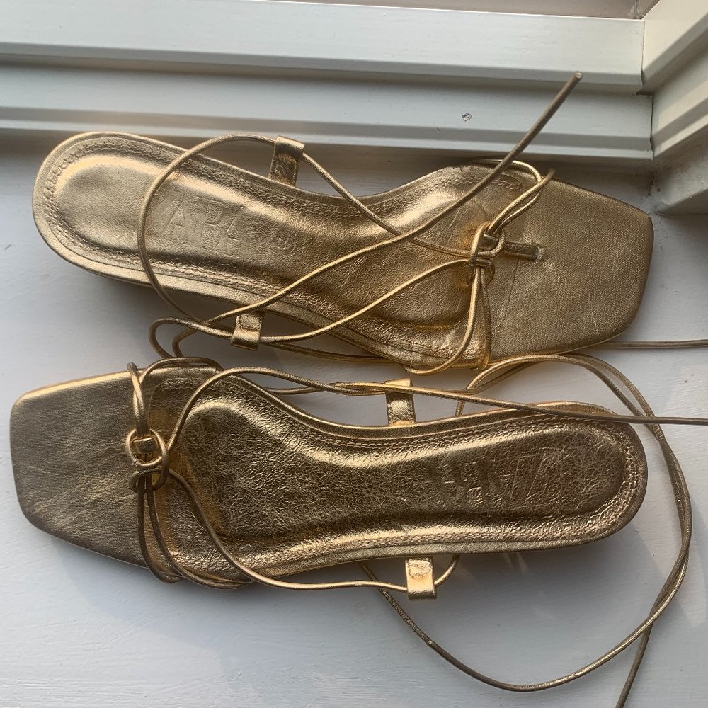 Gold Zara strappy kitten heels